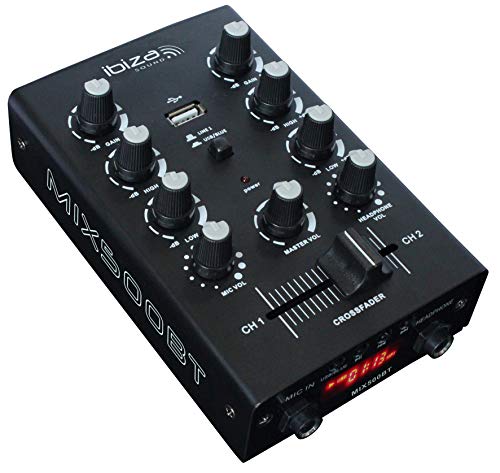 MIX500BT - IBIZA - Table de mixage semi-professionnelle à 2 canaux avec entrées micros et lignes et sorties casque, RCA et enregistrement - Bluetooth & USB - Noir