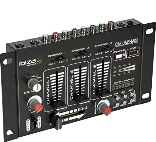 DJ21USB-MKII - IBIZA - Table de mixage à 4 voies/7 canaux et diverses entrées - USB - Noir