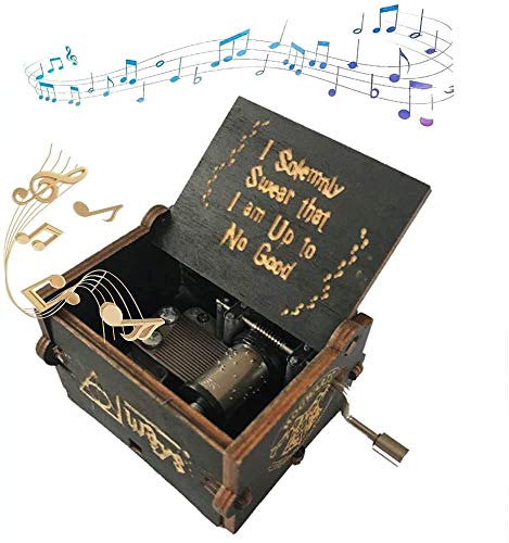 Pour Harry Potter boîte à musique en bois sculpté vintage, artisanat voyage commémoration anniversaire vacances cadeau (Noir)